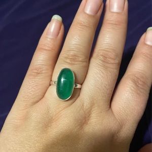 925 sterling silver ring green jade size 8 1/2